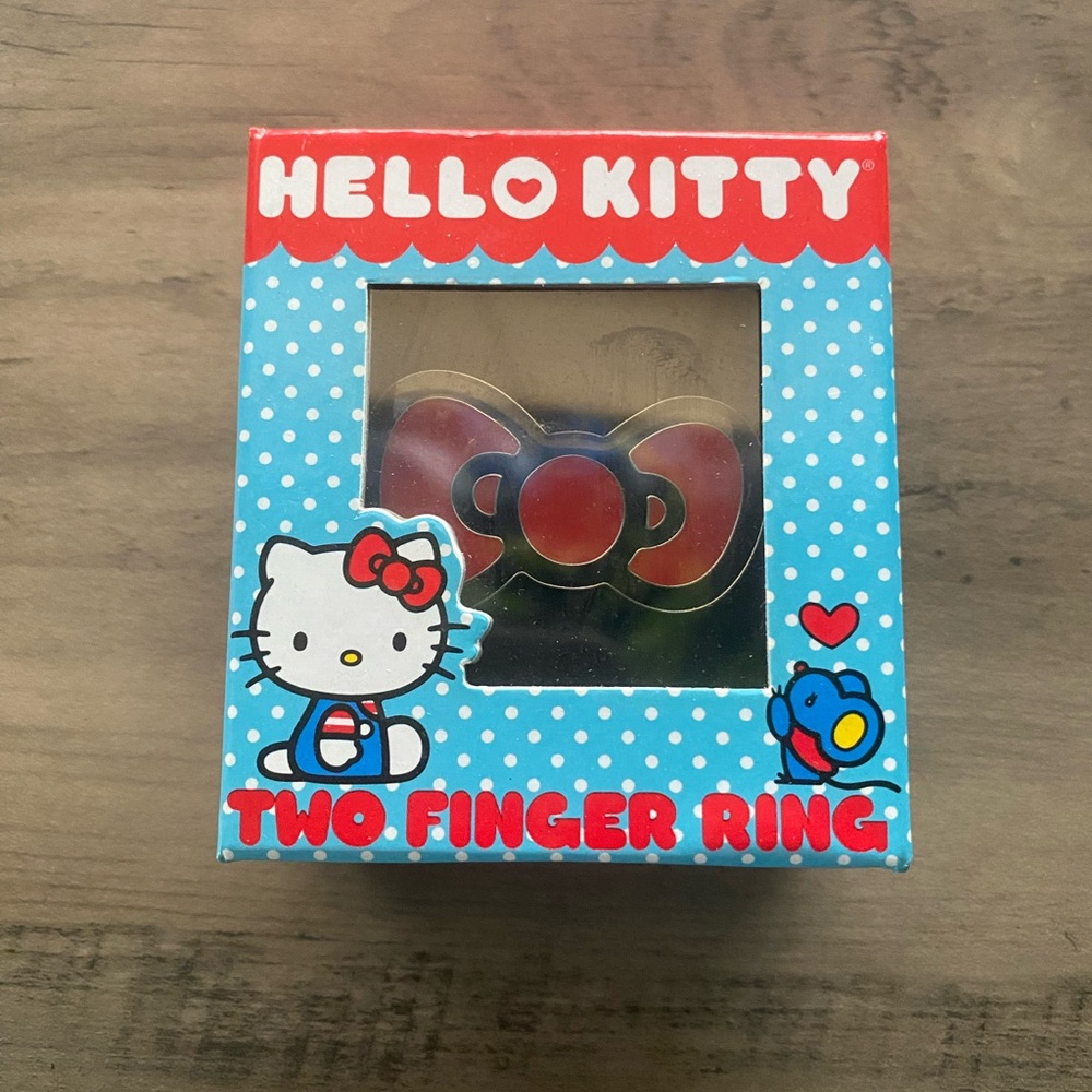Loungefly Hello Kitty Red Bow Ring. Silver Sanrio Hello Kitty Two Finger Ring 🎀